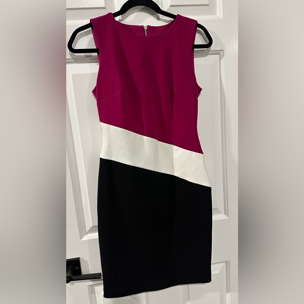 Tommy Hilfiger Asymmetrical Colorblock Dress - Pink, White, Black